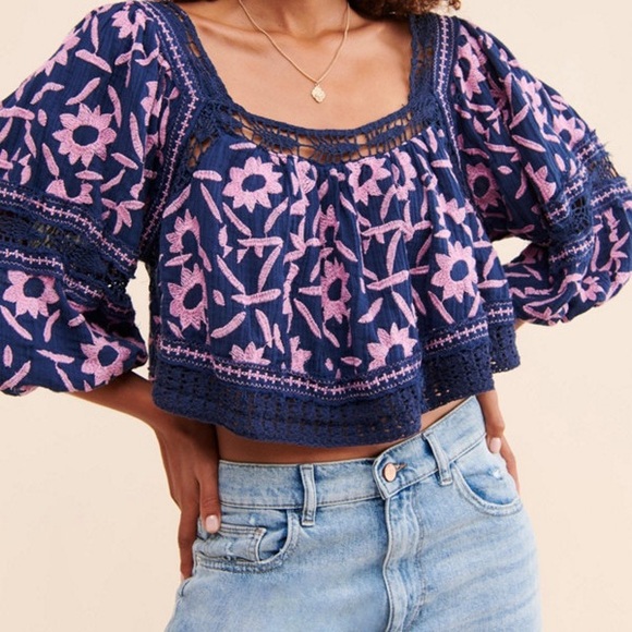 Free People Pants - Free People Soleil embroidered Blouse